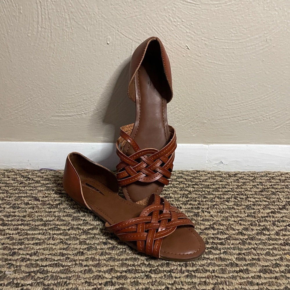 Brown woven flats